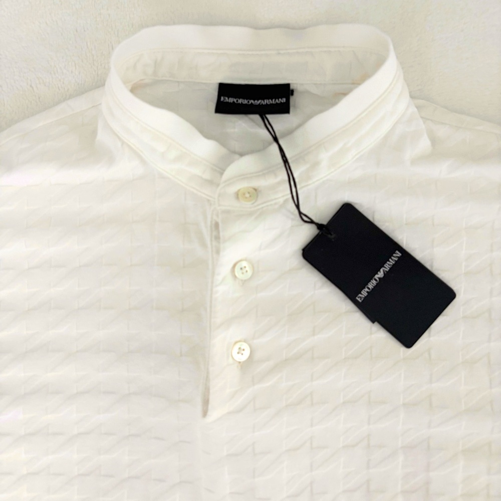 EMPORIO ARMANI Half Collar Patterned Polo (Size: SMALL) in White MSRP $325 - Picture 3 of 7